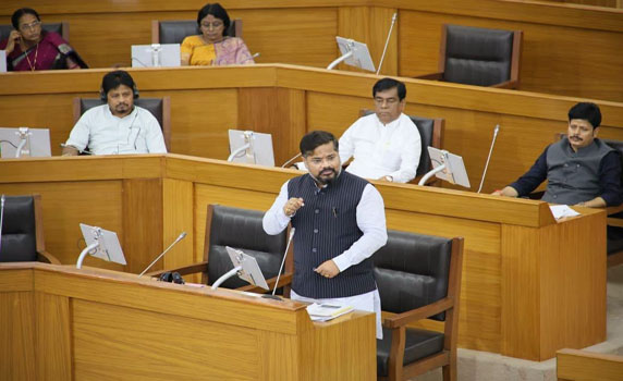 Tourism Minister Sushanta Chowdhury speaks in Tripura Assembly session.